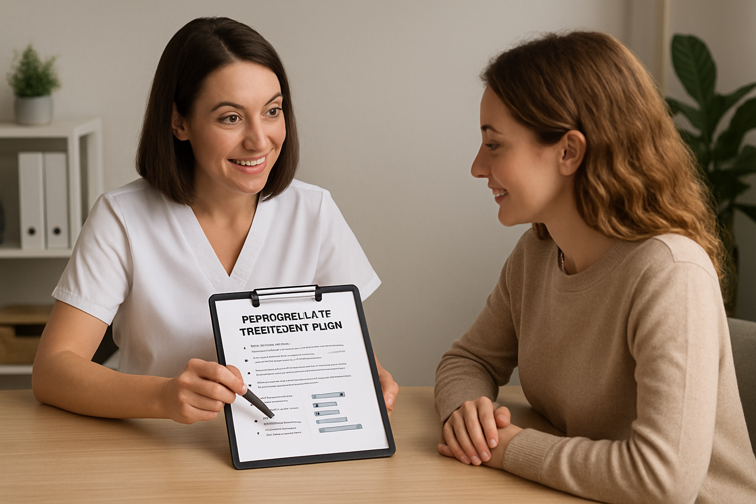 Consultation between patient and practitioner discussing a personalised treatment plan